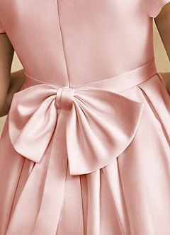 Azazie Pearl Flower Girl Dresses Blushing Pink Ball-Gown Pleated Matte Satin Dress image8