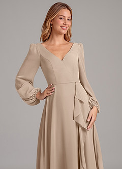 Azazie Simone Vestidos de damas de honor Vestido de Gris Pardo de Gasa de Corte en A con Manga larga image7