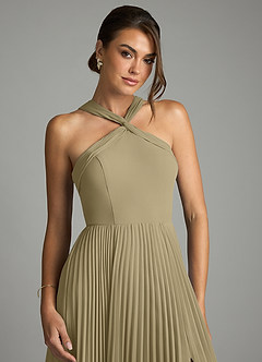 Azazie Afra Abiti da Damigella Abito A-Line in Chiffon Plissettato Verde Muschio image5