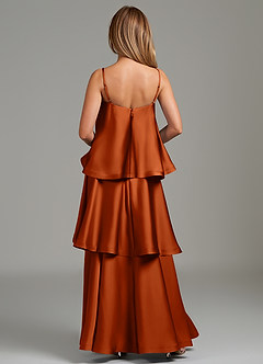 Azazie Azalea Bridesmaid Dresses Burnt Orange A-Line Ruched Stretch Satin Dress image4