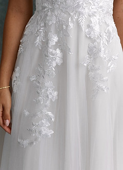 Azazie Rhodes Wedding Dresses Diamond White A-Line V-Neck Sequins Tulle Dress image9