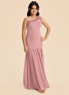 Azazie Yana Junior Robe Fourreau en Mousseline de soie Arc Rose Poussiéreuse image1