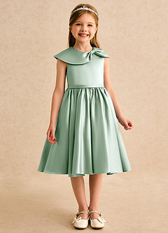 Azazie Acorn Flower Girl Dresses Agave A-Line Pleated Matte Satin Dress image3