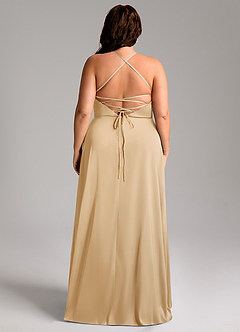 Azazie Mei Bridesmaid Dresses Gold A-Line V-Neck Stretch Satin Dress image8