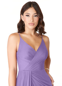 Azazie Evalin Vestidos de damas de honor Vestido de Tahití de Malla de Corte en A con Cuello en V Plisado image5