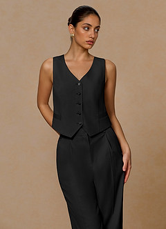 front Margaret Nero Gilet in misto cotone e lino