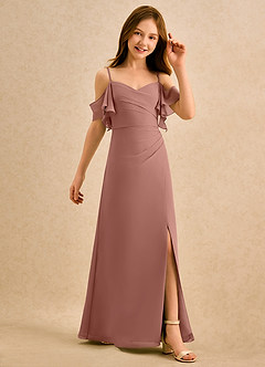 Azazie Pippy Girls Formal Robe Demoiselle D'honneur Fillette Robe Trapèze en Mousseline de soie Encolure en Forme de Cœur Rose De Cèdre image5