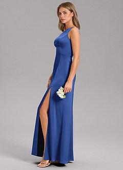 Azazie Feby Bridesmaid Dresses Royal Blue A-Line One Shoulder Stretch Satin Dress image5
