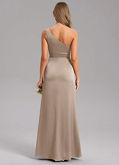 Azazie Phaedra Jurken voor bruidsmeisjes Jurk van Stretch Satijn met A-lijn One-shoulder Taupe image2