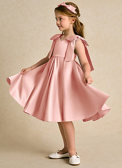 Azazie Guppie vestidos de niña de las flores Vestido de Rosetón de Satin Mate de Princesa con Plisado image4