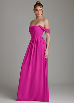 Azazie Caterina Bridesmaid Dresses Fuchsia A-Line Corset Chiffon Dress image9