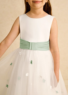 Azazie Cricket vestidos de niña de las flores Vestido de Marfil Salvia Polvorienta de Satin Mate de Princesa con Plisado image8