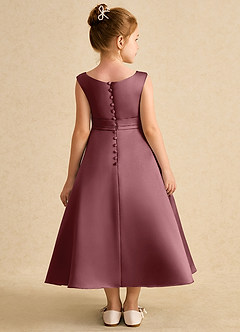 Azazie Eve Abiti da Ragazza di Fiori Abito A-Line in Raso Opaco Plissettato Rosa Del Deserto image2