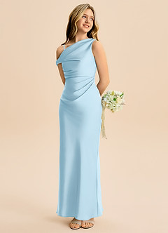 Azazie Emerson Junior Sky Blue Sheath Off the Shoulder Stretch Satin Dress image6
