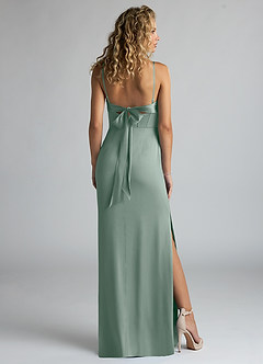 Azazie Mai Bridesmaid Dresses Silver Sage Sheath Pleated Stretch Satin Dress image2