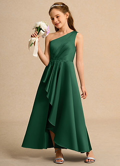 Azazie Taffy Girl Flower Girl Dresses Dark Green A-Line Lace Matte Satin Dress image3