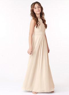 Azazie Bonnie Junior White Alabaster A-Line Pleated Chiffon Dress image2