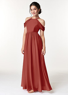 Azazie Seneca Junior Terracotta A-Line Off the Shoulder Chiffon Dress image5