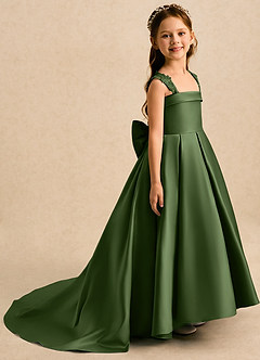 Azazie Genie Flower Girl Dresses Olive Ball-Gown Off the Shoulder Matte Satin Dress image1