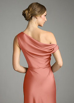 Azazie Emerson Bridesmaid Dresses Salmon Pink Mermaid Off the Shoulder Stretch Satin Dress image7