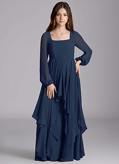Azazie Clara Junior Robe Trapèze en Mousseline de soie Blouson Bleu Marine Foncé image5
