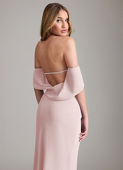 Azazie Lusinda Vestidos de madrinha de casamento Vestido Rosa Corado de Chiffon de sereia com Fora do ombro image3