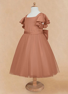 Azazie Kaeya Flower Girl Dresses Bronzer A-Line Bow Tulle Dress image7