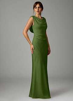 Azazie Kieryn Vestidos de madrinha de casamento Vestido Zimbro de Cetim elástico de sereia com Plissado image4