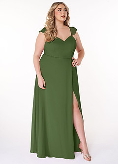 Azazie Everett Bridesmaid Dresses Olive A-Line V-neck Ruched Chiffon Dress image9
