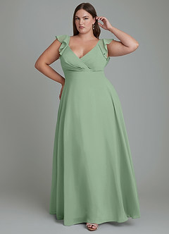 Azazie Leilani Brautjungfernkleider A-Linie Plissee Chiffon Kleid Matcha image6