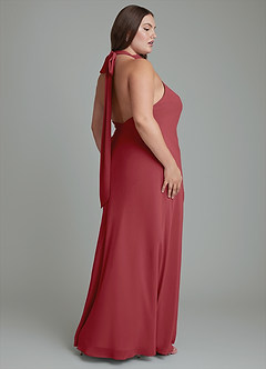 Azazie Velli Bridesmaid Dresses Pomegranate Mermaid High Neck Chiffon Dress image13