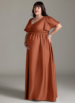 Azazie Verna vestidos de dama de honor de maternidad Vestido de Corte En A Volante Hasta el suelo Satén Elástico image14
