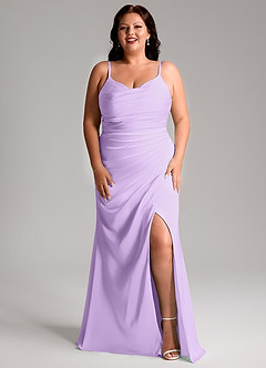Azazie Deandra Bridesmaid Dresses Lilac Mermaid Pleated Stretch Satin Dress image9