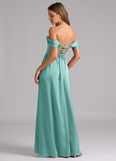 Azazie Hattie Robes de demoiselle d'honneur Robe Trapèze en Satin extensible Corset Aqua image2