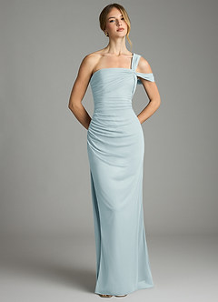 Azazie Tati Bridesmaid Dresses Mist Sheath Off the Shoulder Mesh Dress image2