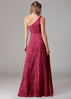 Azazie Ellianna Bridesmaid Dresses Burgundy A-Line One Shoulder Floral Burnout Dress image2