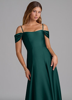 Azazie Seriana Robes de demoiselle d'honneur Robe Trapèze Convertible en Satin extensible Épaule décolletée Vert Pin image2