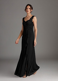 Azazie Edelin Mother of the Bride Dresses Black A-Line Sweetheart Neckline Pleated Mesh Dress image3