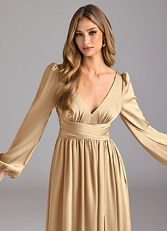 Azazie Norah Robes de demoiselle d'honneur Robe Trapèze en Satin extensible Champagne image5