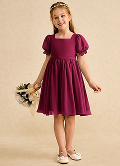 Azazie Jolie Blumenmädchenkleider A-Linie mit ärmel Chiffon Kleid Burgunderrot image4