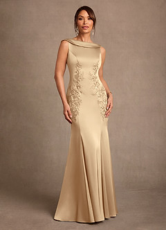 Azazie Franny Mother of the Bride Dresses Champagne Sheath Lace Stretch Satin Dress image1