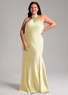 Azazie Lorena Bridesmaid Dresses Lemon Sorbet Mermaid Pleated Stretch Satin Dress image7
