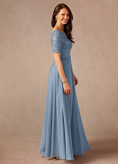 Azazie Raissa Mother of the Bride Dresses Dusty Blue A-Line Lace Chiffon Dress image4