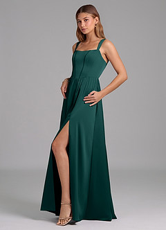 Azazie Rosaline Bridesmaid Dresses Pine A-Line Side Slit Stretch Satin Dress image5