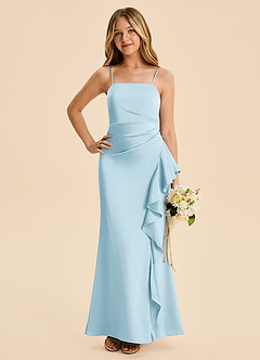 Azazie Lyla Junior Sky Blue Mermaid Pleated Stretch Satin Dress image3