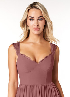 Azazie Cleobella Robes de demoiselle d'honneur Robe Trapèze en Mousseline de soie Dentelle en forme de cœur Rose Du Désert image6
