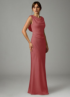 Azazie Kieryn Robes de demoiselle d'honneur Robe Sirène en Satin extensible Plissée Antique Rose image4