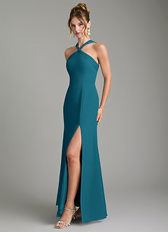 Azazie Rue Bridesmaid Dresses Ink Blue A-Line Halter Chiffon Dress image5