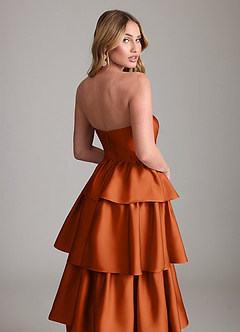 Azazie Faye Bridesmaid Dresses Burnt Orange A-Line Ruched Stretch Satin Dress image6