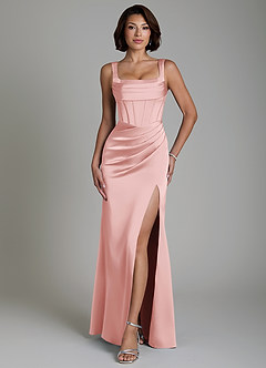 Azazie Amora Robes de demoiselle d'honneur Robe Sirène en Satin extensible Corset Rose Poudré image1